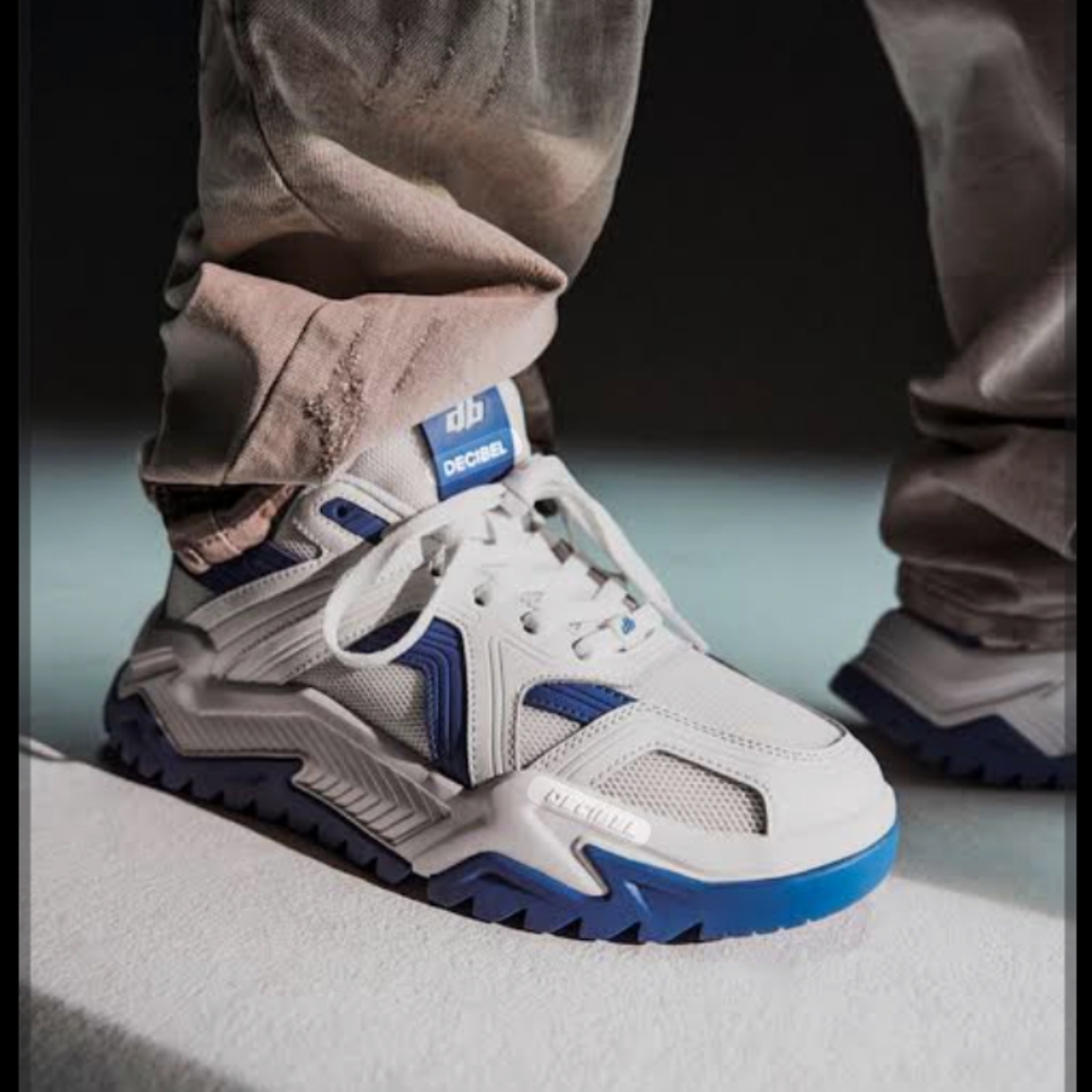 DECIBEL Men's White and Blue Sneakers
